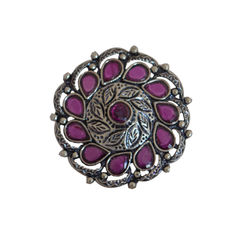 Silver Rodium Polish Pink and Majenta color Ring in Brass studded with CZ Diamond