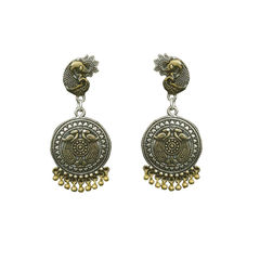 Gold and Silver Rodium Polish Gold, Silver color Earrings in Brass studded with Artificial