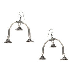 Silver Rodium Polish Silver color Earrings in Brass studded with Artificial