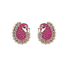 Gold Rodium Polish Pink and Majenta color Earrings in Brass studded with Kundan