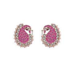 Gold Rodium Polish Pink and Majenta color Earrings in Brass studded with Kundan