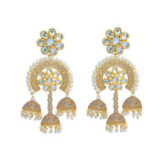 Gold Rodium Polish White and Off White color Earrings in Brass studded with Kundan, Pearl