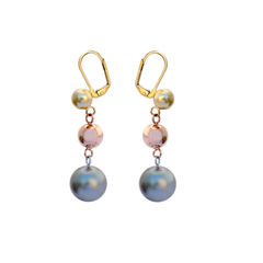 Gold Rodium Polish Black and Grey color Earrings in Brass studded with Artificial