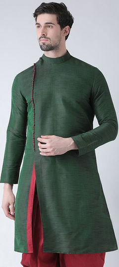 Green color Kurta in Dupion Silk fabric with Thread work