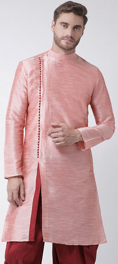 Pink and Majenta color Kurta in Dupion Silk fabric with Thread work