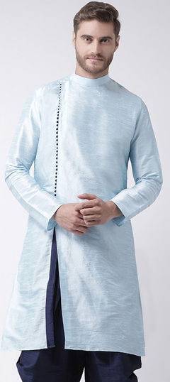 Blue color Kurta in Dupion Silk fabric with Thread work
