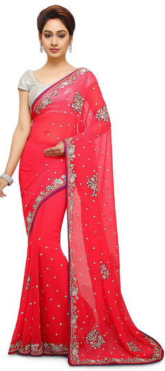 Pink and Majenta color Saree in Georgette fabric with Stone work