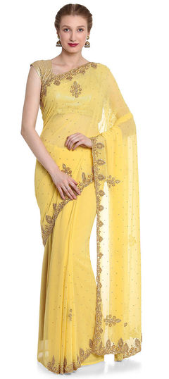 Yellow color Saree in Georgette fabric with Stone work