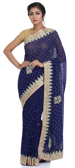 Blue color Saree in Georgette fabric with Stone work