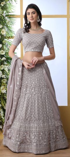 Black and Grey color Lehenga in Georgette fabric with Embroidered, Resham, Sequence, Thread work