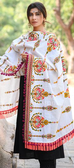 White and Off White color Dupatta in Cotton fabric with Embroidered, Thread work