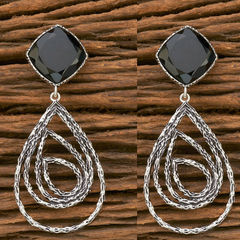 Enamel Black and Grey color Earrings in Metal Alloy studded with CZ Diamond