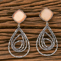 Enamel Beige and Brown color Earrings in Metal Alloy studded with CZ Diamond