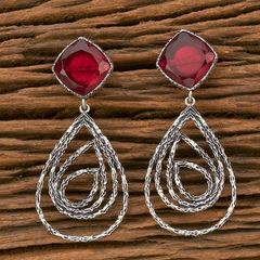 Enamel Red and Maroon color Earrings in Metal Alloy studded with CZ Diamond