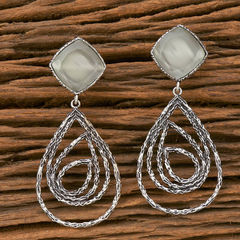 Enamel White and Off White color Earrings in Metal Alloy studded with CZ Diamond