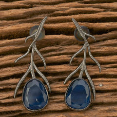 Gold Rodium Polish Blue color Earrings in Metal Alloy studded with CZ Diamond