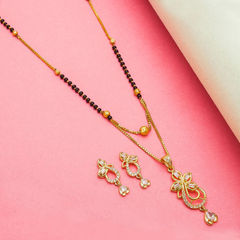 Gold Rodium Polish White and Off White color Mangalsutra in Metal Alloy studded with Austrian diamond, CZ Diamond