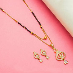 Gold Rodium Polish White and Off White color Mangalsutra in Metal Alloy studded with Austrian diamond, CZ Diamond