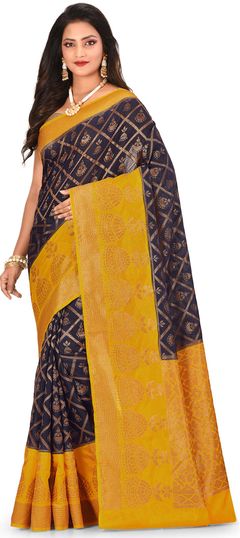 Multicolor color Saree in Banarasi Silk, Silk fabric with Weaving work