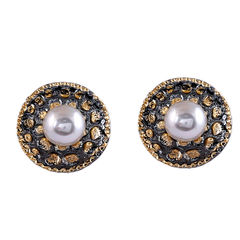 Gold Rodium Polish White and Off White color Earrings in Metal Alloy studded with Pearl
