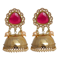 Gold Rodium Polish Gold color Earrings in Brass studded with Beads, CZ Diamond