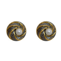 Gold Rodium Polish Black and Grey, White and Off White color Earrings in Brass studded with CZ Diamond, Pearl