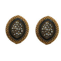 Gold Rodium Polish Black and Grey color Earrings in Brass studded with CZ Diamond