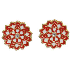 Gold Rodium Polish Red and Maroon color Earrings in Brass studded with Kundan