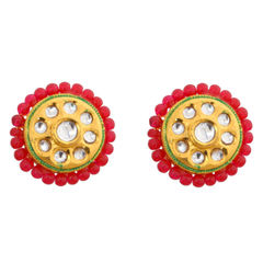 Gold Rodium Polish Red and Maroon color Earrings in Brass studded with Kundan
