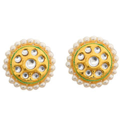 Gold Rodium Polish White and Off White color Earrings in Brass studded with Kundan