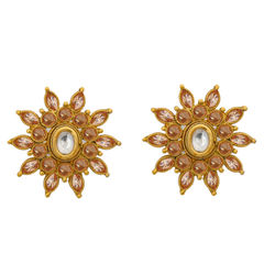 Gold Rodium Polish Gold color Earrings in Brass studded with Kundan