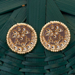 Gold Rodium Polish Black and Grey color Earrings in Brass studded with Beads, Kundan