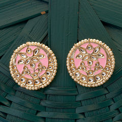 Gold Rodium Polish Pink and Majenta color Earrings in Brass studded with Beads, Kundan