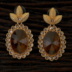 Gold Rodium Polish Beige and Brown color Earrings in Brass studded with Pearl