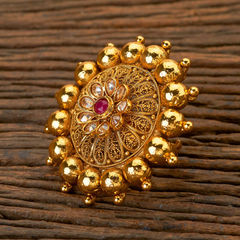 Gold Rodium Polish Pink and Majenta color Ring in Brass studded with CZ Diamond