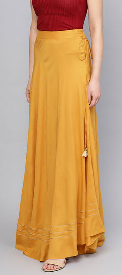 Casual Yellow color Skirt in Rayon fabric with Lace work : 1644009