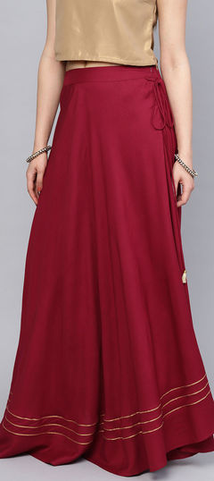 Casual Red and Maroon color Skirt in Rayon fabric with Lace work : 1644011