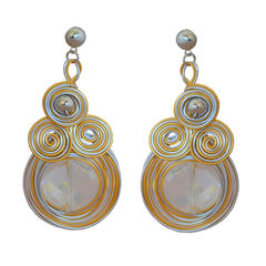 Gold Rodium Polish White and Off White color Earrings in Metal Alloy studded with Beads