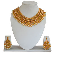 Gold color Necklace in Copper studded with Kundan & Gold Rodium Polish : 1644321