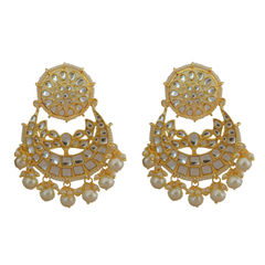 Gold Rodium Polish White and Off White color Earrings in Brass studded with Kundan, Pearl