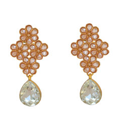 Gold Rodium Polish Beige and Brown color Earrings in Brass studded with Pearl