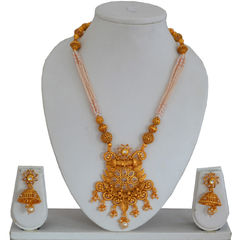 Gold Rodium Polish White and Off White color Pendant in Copper studded with Pearl