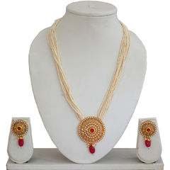 Gold Rodium Polish Red and Maroon, White and Off White color Pendant in Copper studded with Pearl