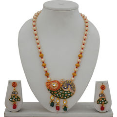 Gold Rodium Polish Green, Red and Maroon color Pendant in Copper studded with Pearl
