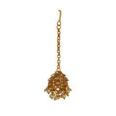 Gold Rodium Polish Gold color Mang Tikka in Copper studded with Kundan