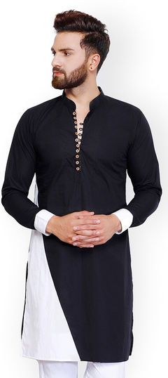 Black and Grey color Kurta in Cotton fabric with Thread work