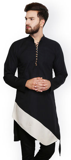 Black and Grey color Kurta in Cotton fabric with Thread work