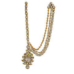 Gold Rodium Polish White and Off White color Mang Tikka in Brass studded with Kundan, Pearl