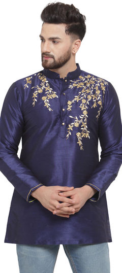 Gold color Kurta in Dupion Silk fabric with Embroidered, Thread work