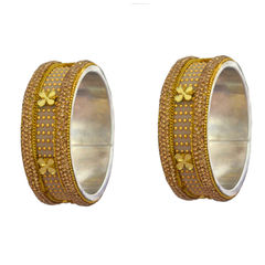 Gold Rodium Polish Gold color Bangles in Brass studded with CZ Diamond